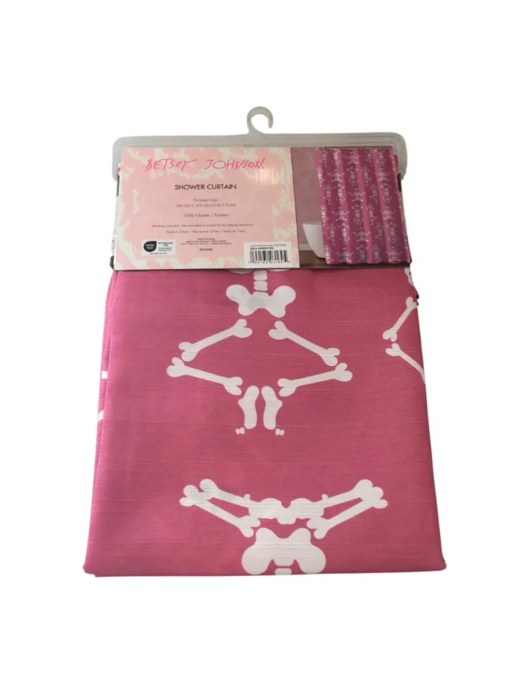 Betsey Johnson Halloween Pink Yoga Skeletons Shower Curtain
